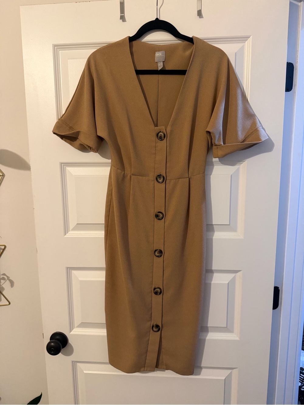 ASOS Tan Button-Front Midi Dress